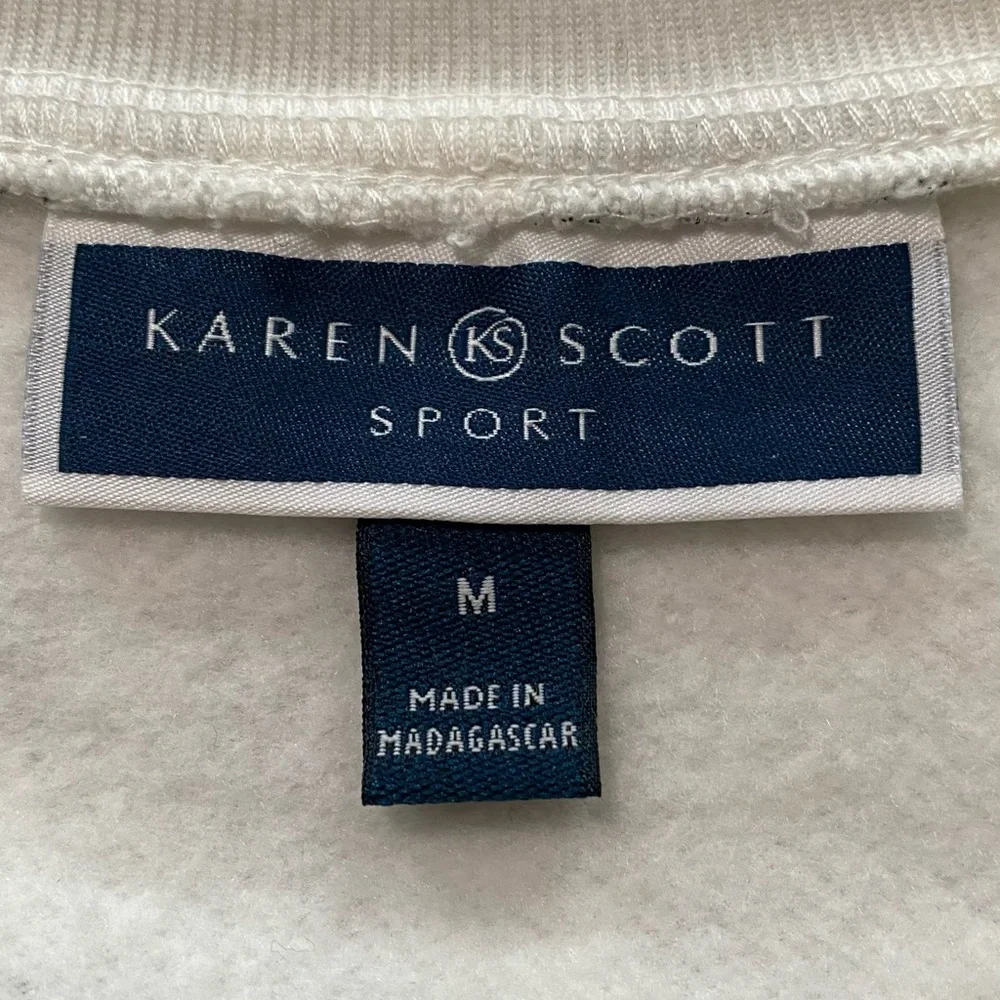 Karen Scott sport White Sweatshirt with Black Floral Print - Picture 2 of 6